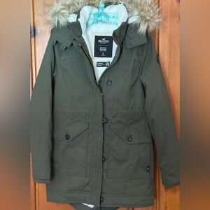 Hollister Green Utility Jacket with Faux Fur Hood  S